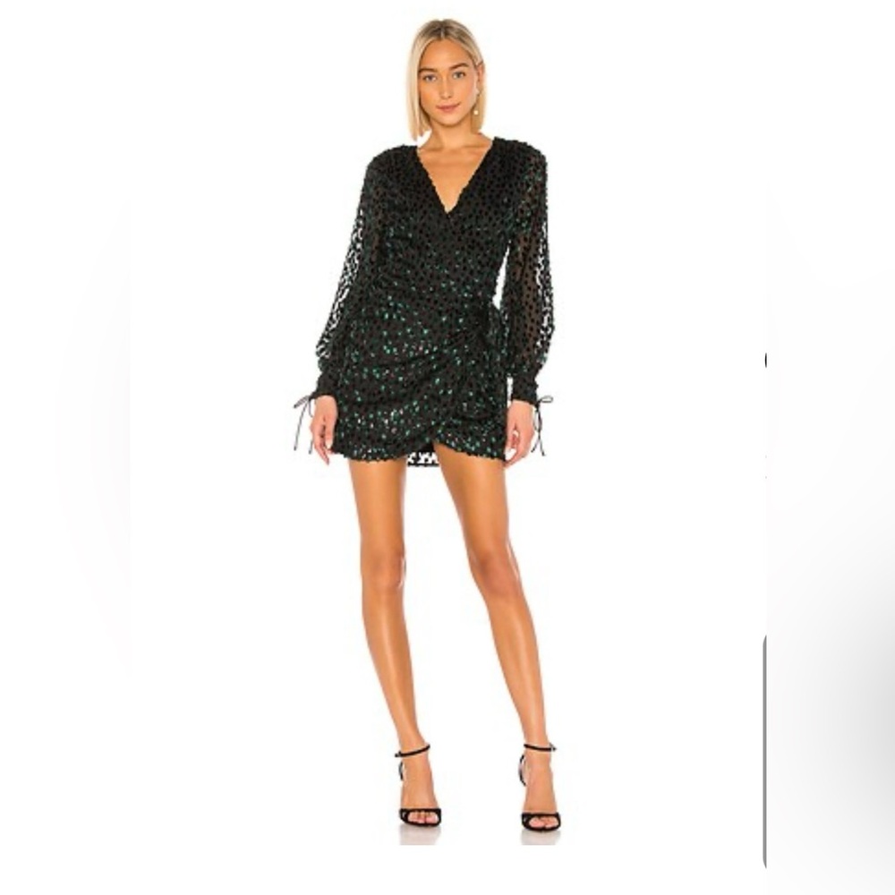 LPA Brett Long Sleeve Mini Dress in Emerald & Black